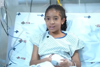 Safira Emanuele, de 12 anos, agradeceu a Deus após sobreviver a um ataque de abelhas em Ibirité, na região metropolitana de MG. Foto: Reprodução/g1/Fantástico