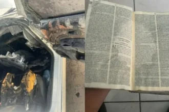 Bíblia fica intacta após incêndio em carro destruir veículo no Ceará, e motorista testemunha o que considera um cuidado de Deus. Foto: Reprodução/Arquivo pessoal