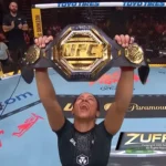 A brasileira Natália Silva conquistou o cinturão do UFC após derrotar a chinesa Wang Cong por decisão unânime nos EUA. Foto: Captura de tela/YouTube/UFC
