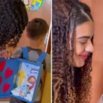 Menino cristão transforma atividade escolar em evangelismo com distribuição de versículos e mensagens sobre o amor de Jesus. Foto: Reprodução/Instagram/Cynthia Ferreira